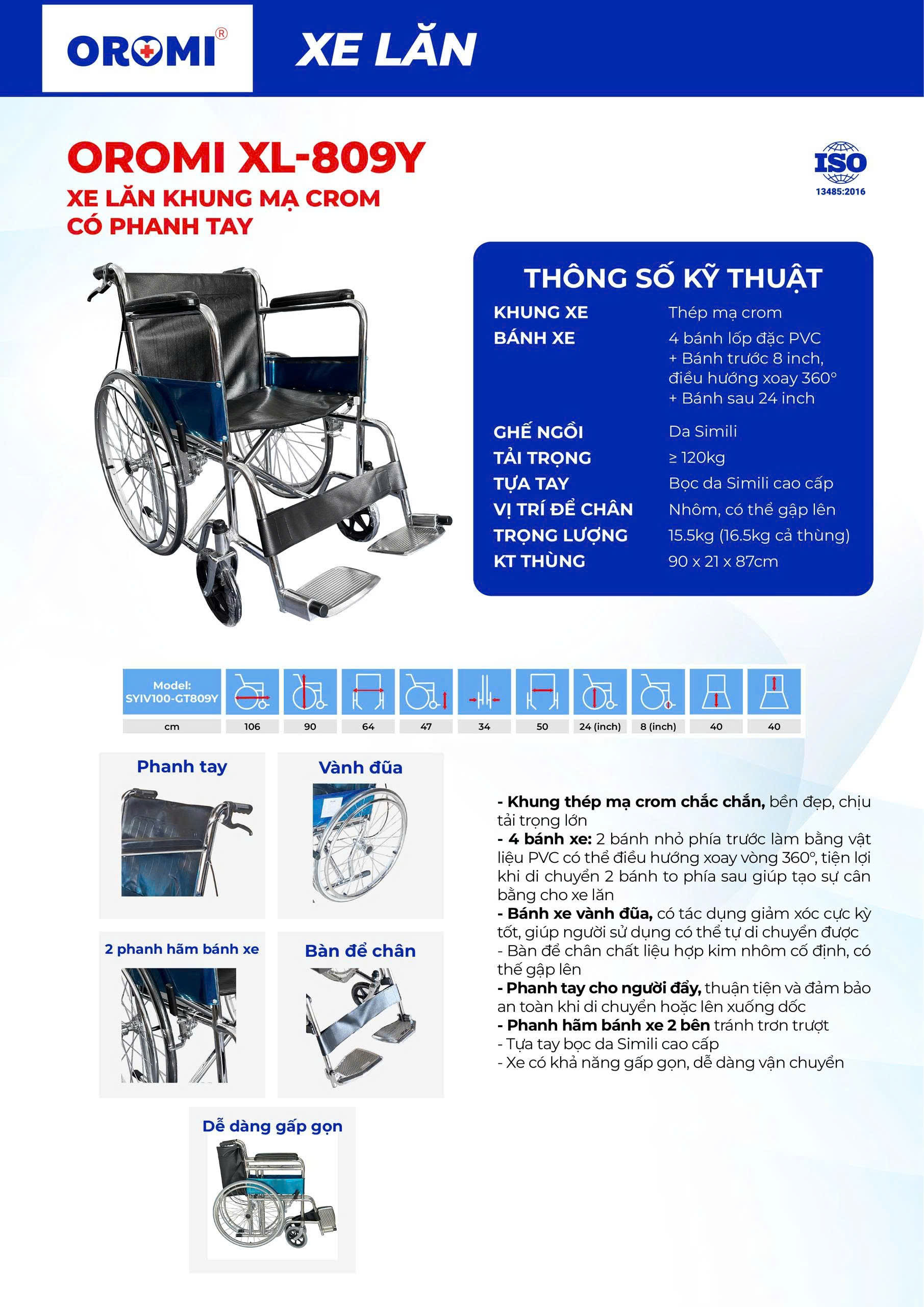 Xe lăn có phanh tay OROMI XL-809Y